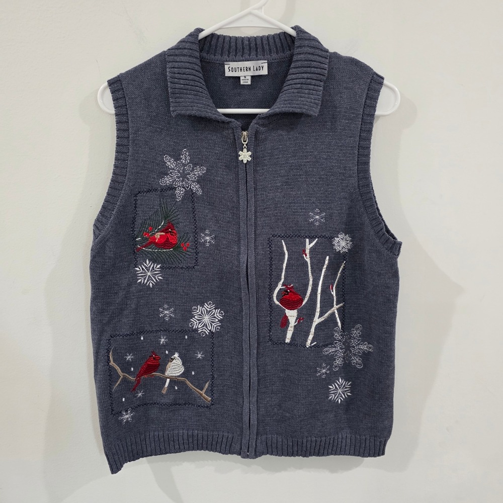 Southern Lady Womens Ugly Christmas Sweater Vest Women Small Blue Cardinal Snow